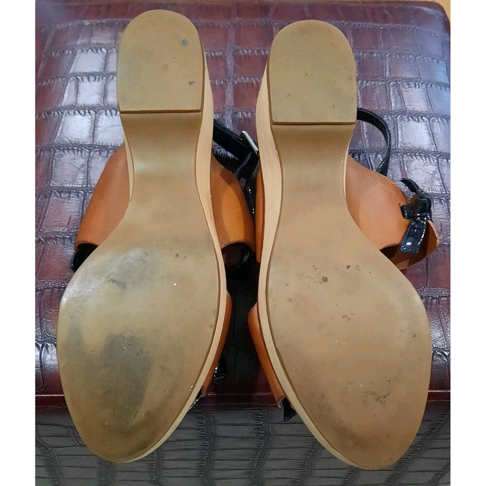 MARNI Amber Brown + Black Bow Wooden Platform Wedge Sandals 40 IT / 10 US XLNT - Picture 6 of 7